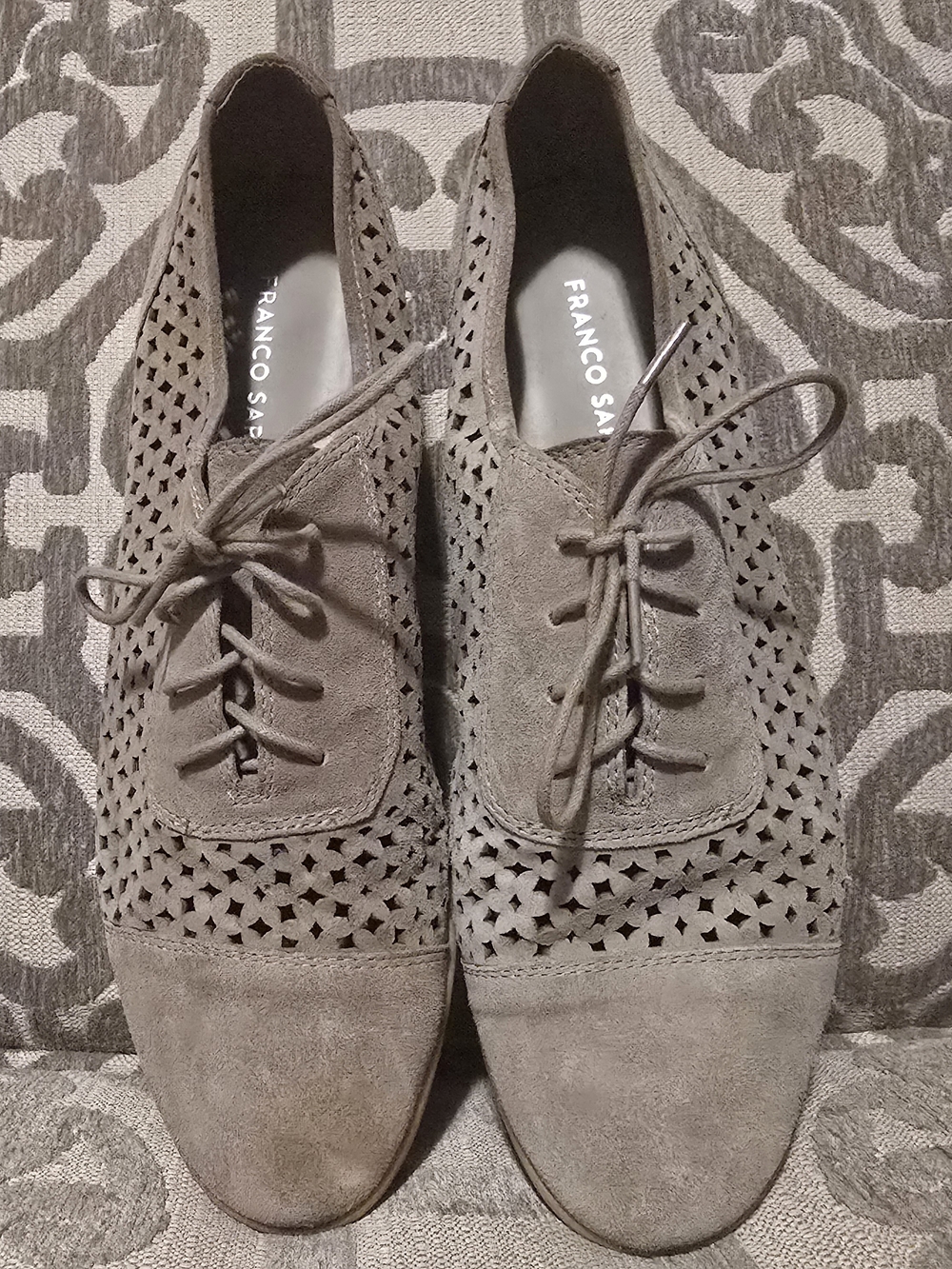 Franco Sarto Taupe Suede Perforated Lace-Up Oxfords